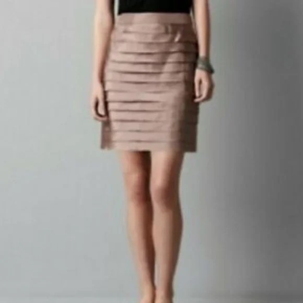 Ann‎ Taylor LOFT Petite Silk Mini Skirt Taupe Lined Back Zip 0P